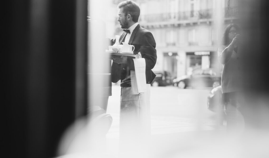 greyscale photo of man